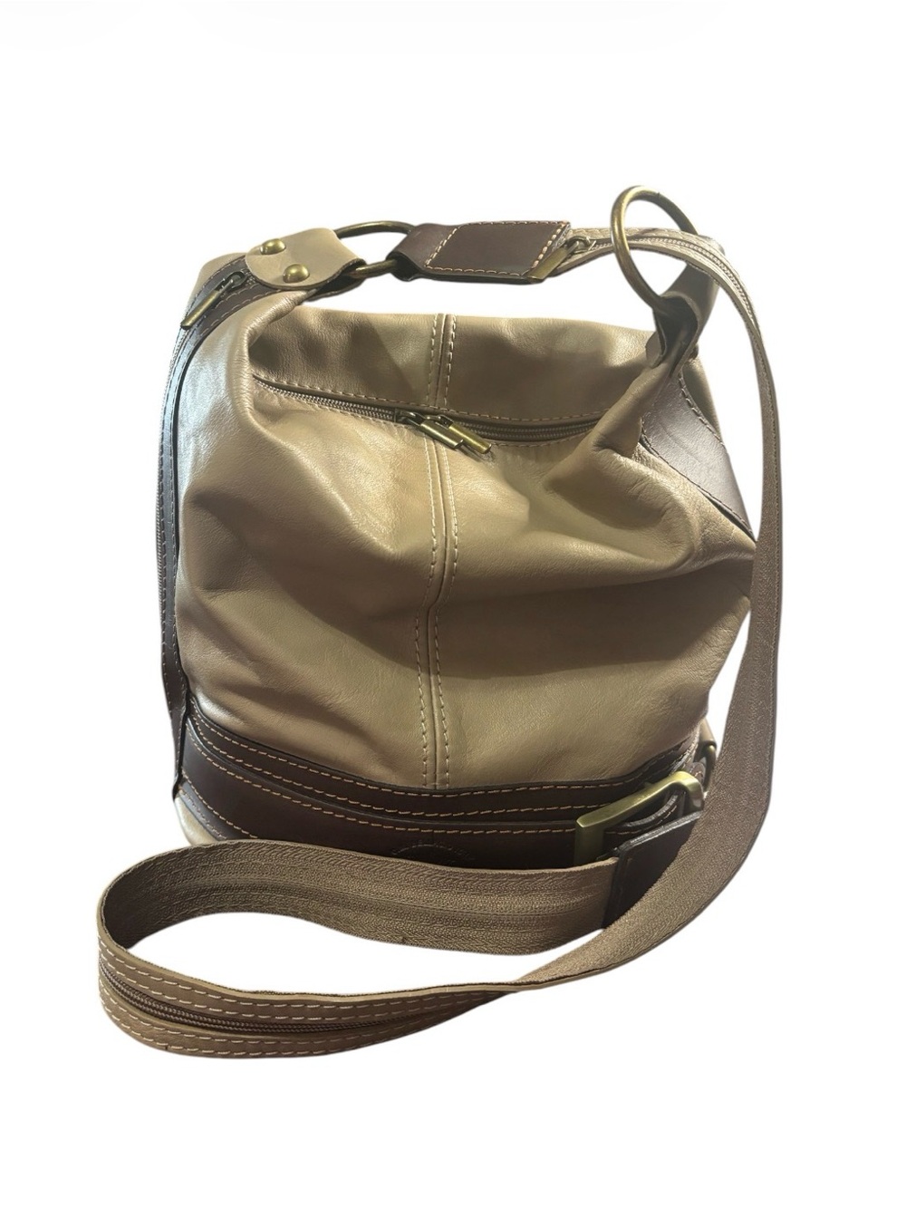 C.M. Bellagio Italy Genuine Italian Leather Slouchy Bucket Purse Gold Hardware